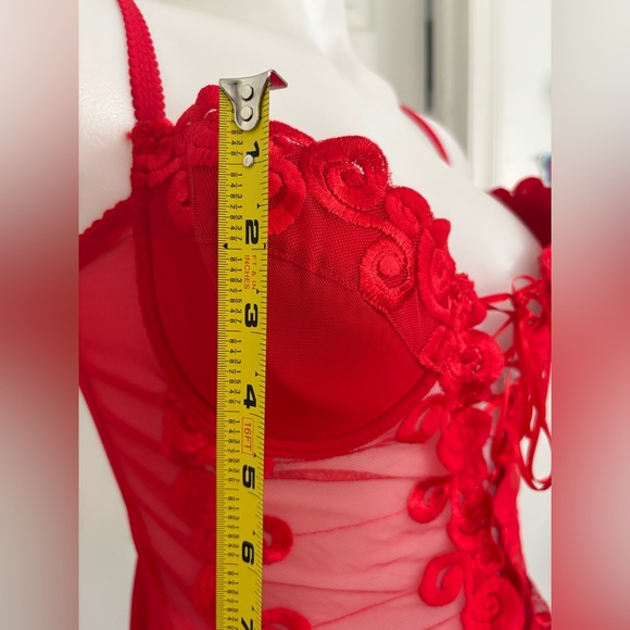 Lily  Red Lace-Up Sheer Top - Picture 8 of 15